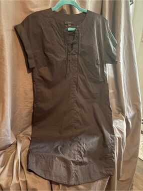J. Crew Black Short-Sleeve Lace-Up Casual Dress